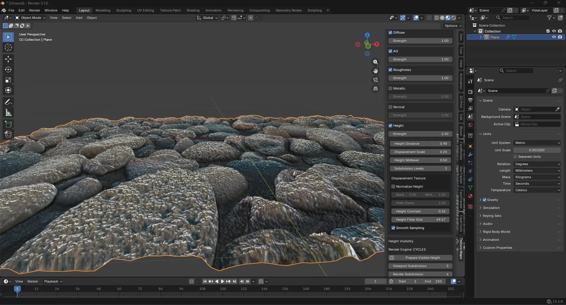 Add-on interface integrated into Blender for configuring diffuse, normal, roughness, metallic, AO, and height map generation