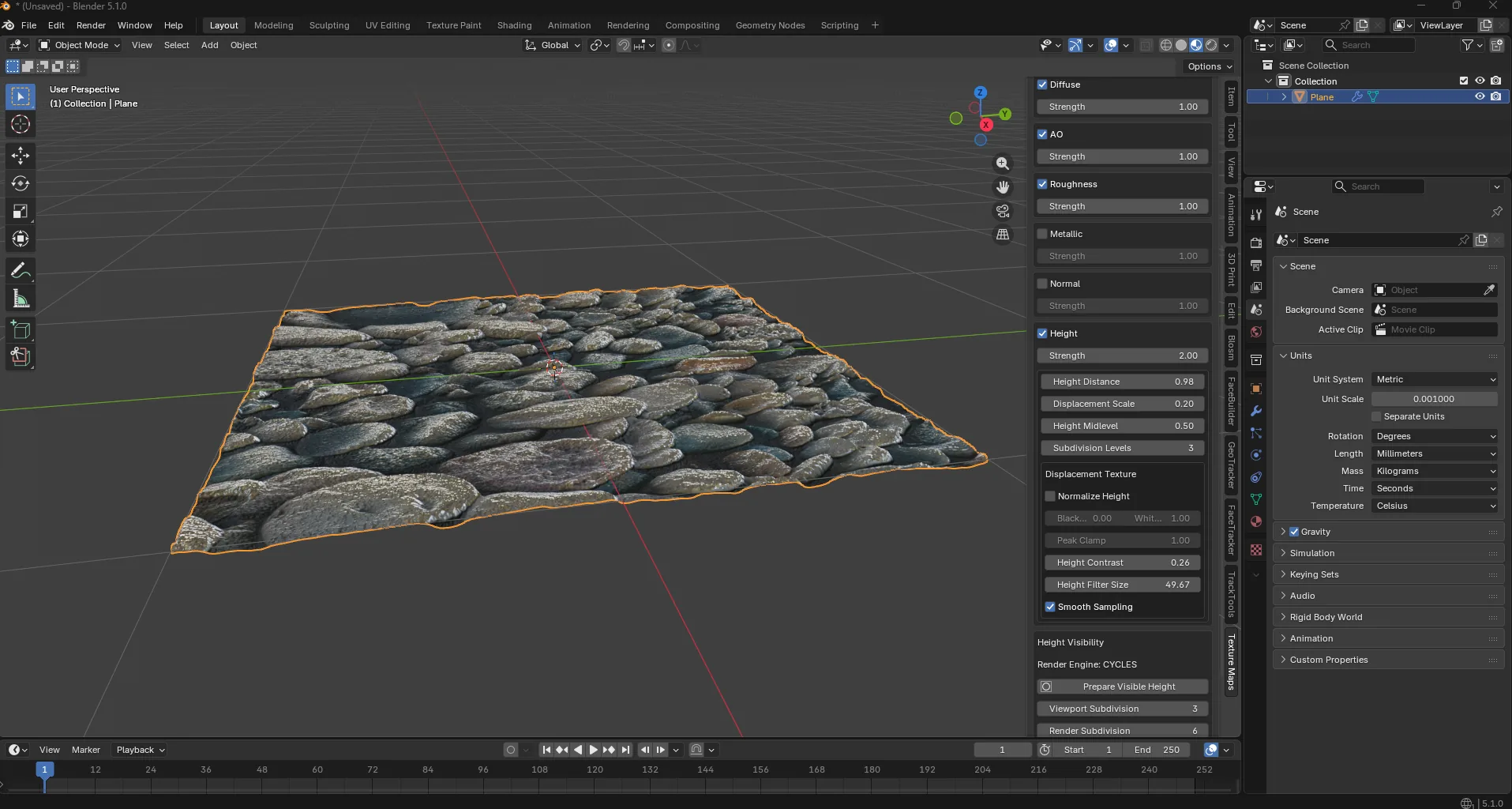 Material-building toolset embedded in Blender, taking an input image through map creation and shader setup