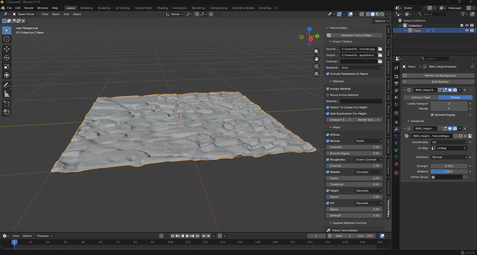 In-editor controls for texture map generation and material assignment inside Blender